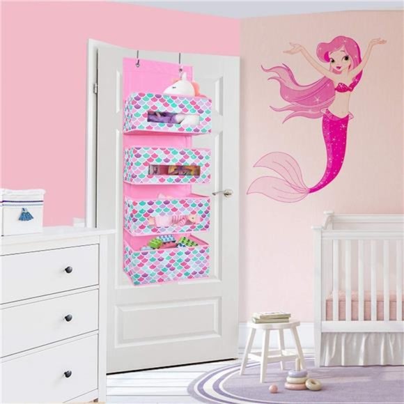 Mermaid Over Door Organizer - 4 Clear Window Pockets Door Hanging Organizer - Picture 3 of 6